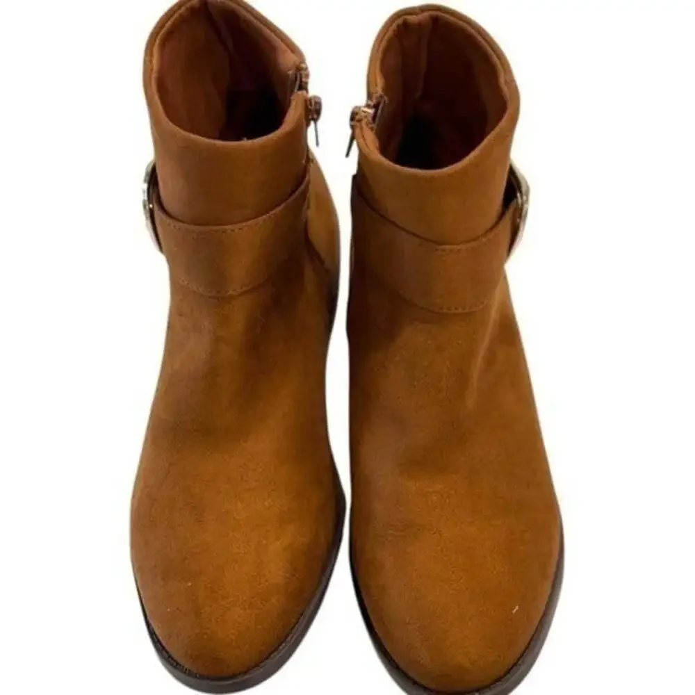 Steve Madden Kids Brown Cognac Faux Suede Buckle Ankle Boots Size 4